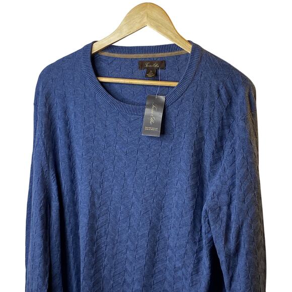Tasso Elba Moonlite Blue Chevron Knit Crewneck Sweater Mens  XL Cotton New GIFT - Picture 3 of 9
